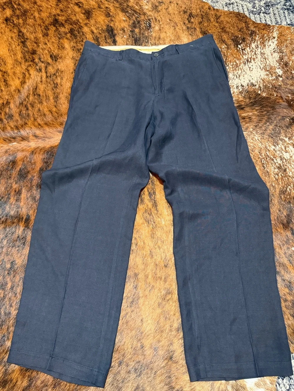 36X29 Tommy Bahama Pants Black Mulberry Flat Front Linen 61% Silk 39% Trousers